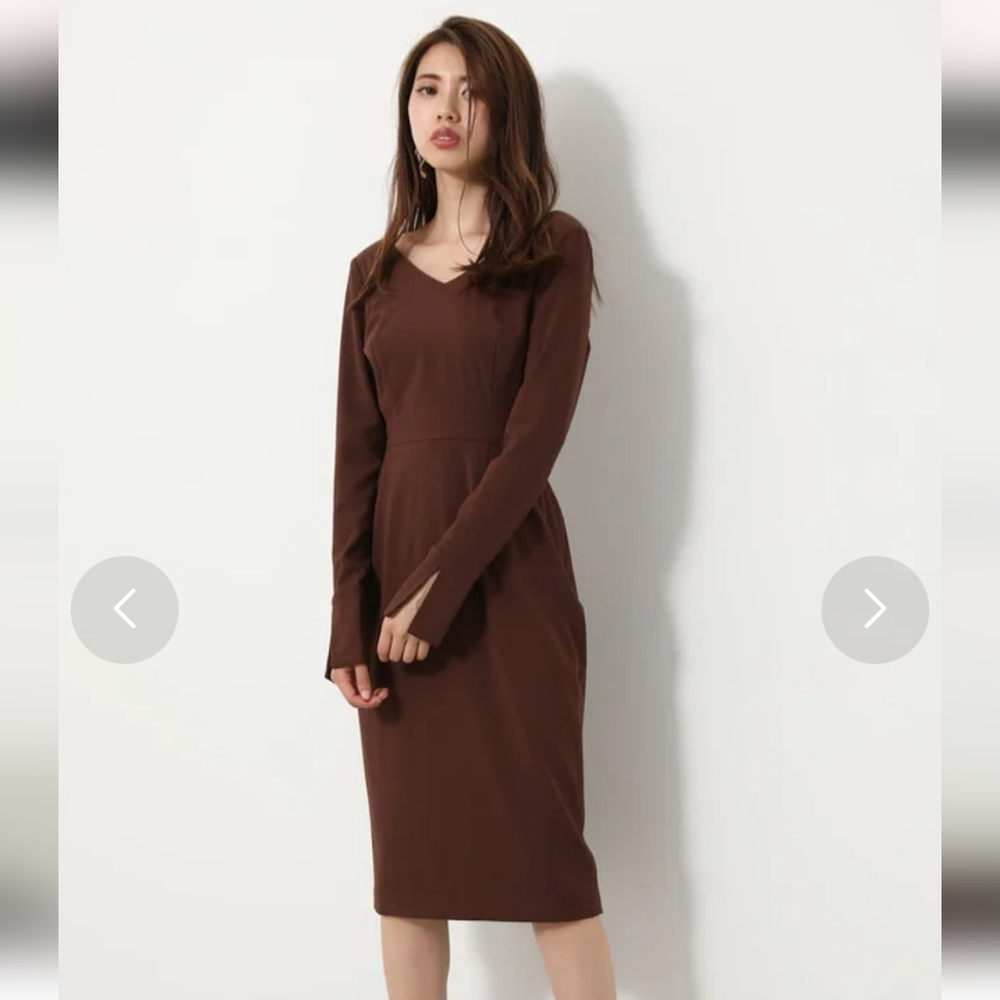 Rienda Japan Onee Gyaru Fitted Brown Dress Back Buttons And Pleated Panel - Picture 2 of 16